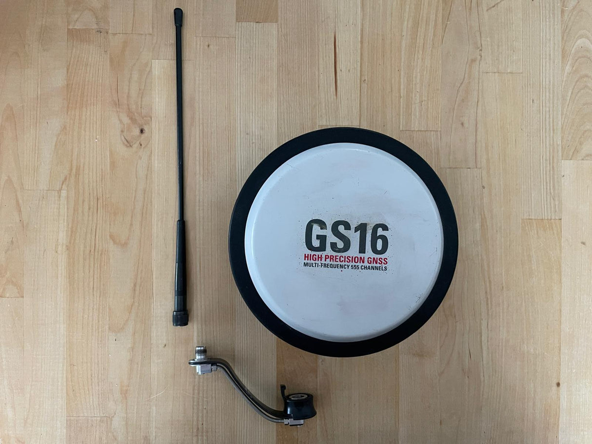 Top view of Leica GS16 GPS Receiver with dual battery setup