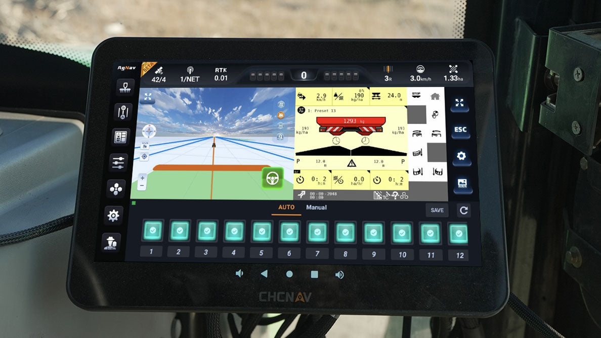 Close-up view of NX612 autosteering display screen in operation