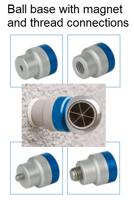 Threaded ball base compatible with precision ball prism and accessories