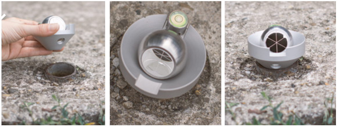 Close-up of Survey Cone Adapter B60 in use on drilled surface