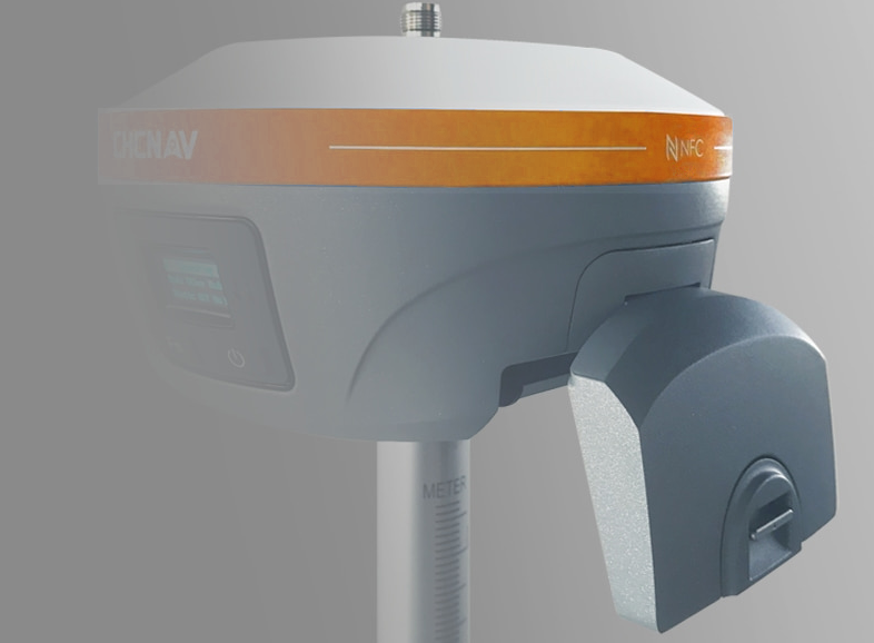 Side view of CHCNAV iBase GNSS base with UHF antenna