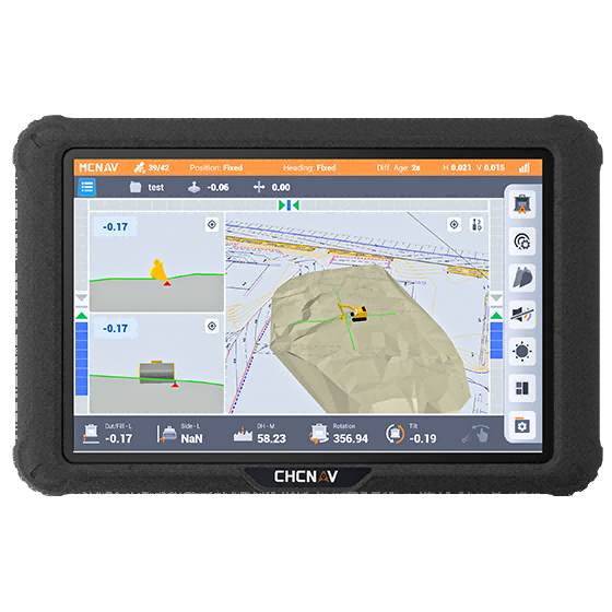 CHCNAV TX73 system overview with GNSS receiver and excavator control unit