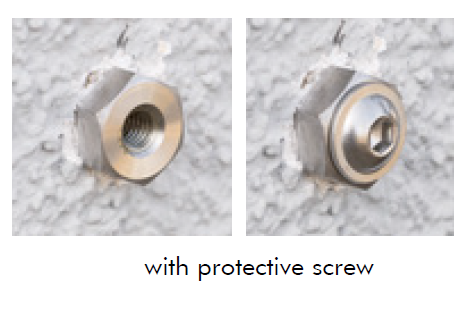 Multiple stainless wall bolts shown with internal M8 threading