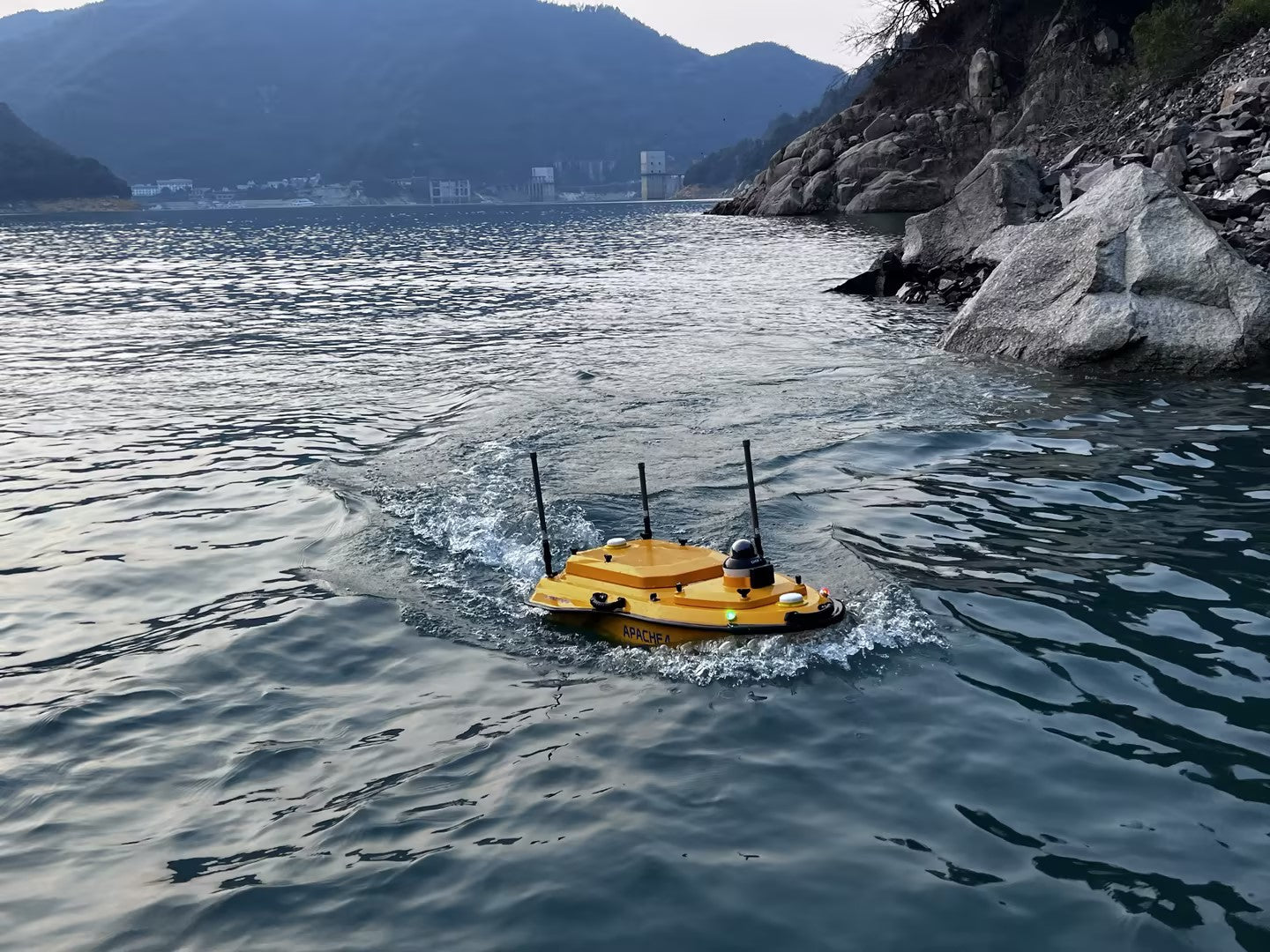 CHCNAV D60 installed on Apache USV in reservoir survey environment